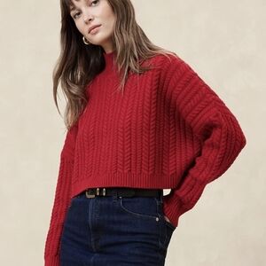 Banana Republic Vibrant Red Cable Knit Turtleneck Sweater